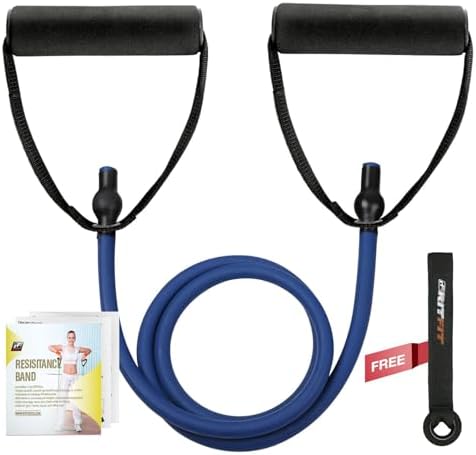 RitFit Single Resistance Exercise Band with Comfortable Handles - Ideal for Physical Therapy, Strength Training, Muscle Toning - Door Anchor and Starter Guide Included