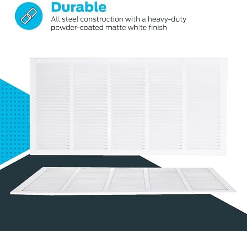 EZ-FLO 30 x 14 Inch (Duct Opening) Return Air Vent Cover for Wall or Ceiling, Solid Steel Return Air Grille, HVAC Vent Cover, White, 61650