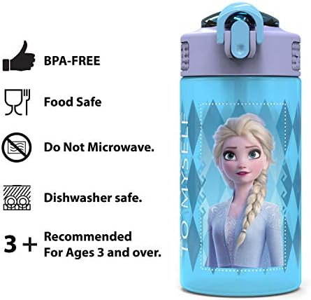 Zak Designs Disney Frozen 2 Kids Water Bottle Set with Reusable Straws and Built in Carrying Loops, Made of Plastic, Leak-Proof Designs 16 oz, BPA-Free, 2pc Set, Elsa & Anna (Frozen 2)