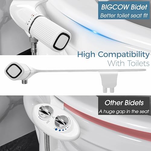 BIGCOW Ultra-Slim Bidet Attachment for Toilet - Dual Nozzle (Frontal & Rear Wash) with Adjustable Cold Water Pressure and Stainless Steel Inlet - Hygienic Solution for Fresh Cleanliness