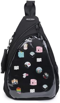 Oxford Ita Bag Kawaii Pin Display Chest Pack Single Shoulder Bag Sport Backpack Hiking Daypack, Medium