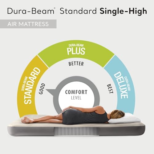 Intex 64102E Dura-Beam Standard Single-High Air Mattress: Fiber-Tech – Full Size – 10in Bed Height – 600lb Weight Capacity – Pump Sold Separately