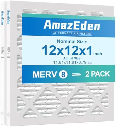 12x12x1 Air Filter MERV 8 MPR 600 FPR 5 AC Furnace Pleated Filters 2-Pack Dust Defense Replacement (Actual Size: 11.81"x11.81"x 0.79")