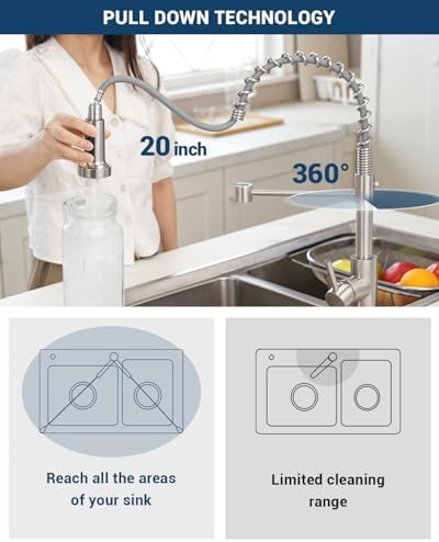 APPASO Kitchen Faucet with Soap Dispenser Brushed Nickel, Pull Down Commercial Single Handle High Arc Faucet for Sink, Stainless Steel Kitchen Faucet for Sink 2 or 4 Hole