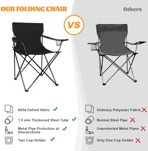 HaSteeL Camping Chairs 4 Pack, Oversized Folding Chair with Cup Holders for Adults, Portable Chair & Carry Bag for Outdoor Backyard, Beach, Lawn, Patio, Picnic, Fishing, Oxford Fabric & Heavy Duty