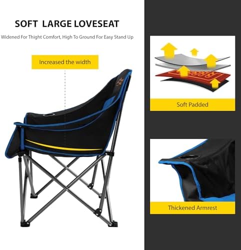 FAIR WIND Oversized Padded Camping Chair Heavy Duty Quad Fold Arm Chair Portable for Outdoor - Support 450LBS, Blue