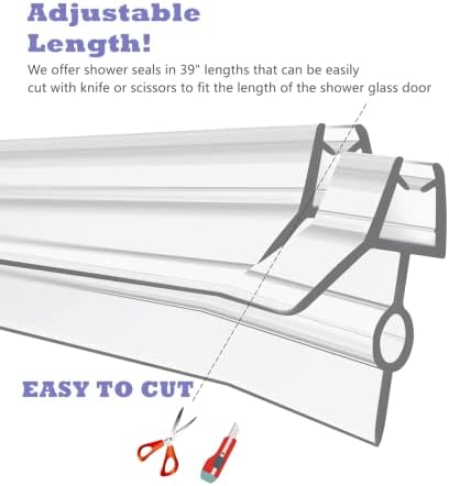 2-Pack Frameless Shower Door Bottom Seal (1/4'' X 39'') Clear Glass Shower Door Seal Strip Shower Door Sweep can Covers up to 22mm Gap - Stop Leaks