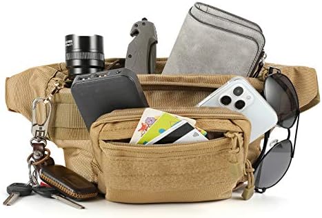 Tactical Fanny Pack,Military Waist Bag Pack with U.S Patch Utility Hip Belt Bumbag for Outdoor Fishing Hiking (Tan(4 Zipper Pockets))