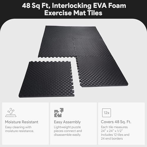 BalanceFrom Puzzle Exercise Mat with EVA Foam Interlocking Tiles for MMA, Exercise, Gymnastics and Home Gym Protective Flooring, Multiple Sizes and Colors