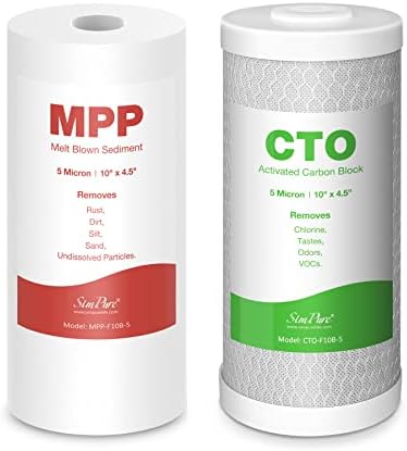 SimPure 2-Stage 10" x 4.5" Whole House Water Filter Replacement Cartridges, 5 Micron Sediment and Carbon Water Filters Combo, for GE FXHTC, GXWH40L, WGB21B, FP15B, FC15B, 2-Pack