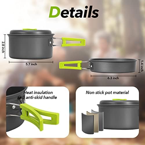 15pcs Camping Cookware Mess Kit,Non-Stick Lightweight Pots Set Portable Outdoor Cookware for Camping Backpacking Hiking Outdoor Cooking and Picnic