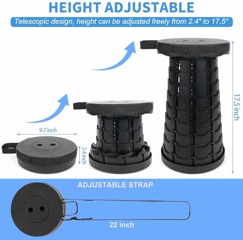 Collapsible Telescoping Portable Stool for Adults, Camping Stools, Upgraded Collapsible Folding Seats with Load Capacity 550lbs, Black