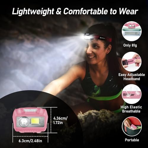 Headlamp Flashlight, 2-Pack Super Bright LED Rechargeable Headlight - Spotlight&Floodlight Combination, Sensor Control, 8 Modes,IPX5 Waterproof, 20+Hrs Runtime for Camping-Pink