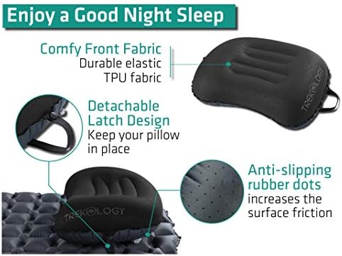 TREKOLOGY Ultralight Inflatable Camping Travel Pillow - ALUFT 2.0 Compressible, Compact, Comfortable, Ergonomic Inflating Pillows for Neck & Lumbar Support While Camp, Hiking, Backpacking