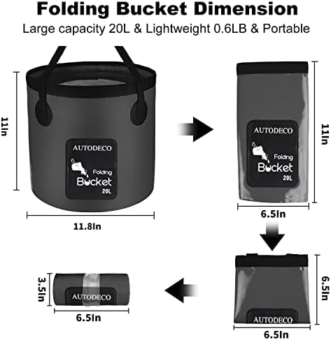 AUTODECO 2 Pack Collapsible Bucket 5 Gallon Container Folding Water Bucket Portable Wash Basin for Outdoor Travelling Camping Fishing Gardening Car Washing 20L