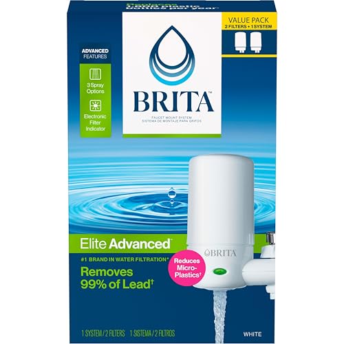 Brita Faucet Mount Water Filter for Sink, Removes 99% of Lead, Elite Advanced Filtration System, Includes 2 Replacement Filters, White