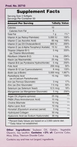 Nature's Bounty Advanced Hair, Skin & Nails, Argan-Infused Vitamin Supplement with Biotin and Hyaluronic Acid, 150 Rapid Release Softgels (Pack of 2)