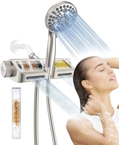 Filtered Shower Head with Handheld Combo Brushed Nickel - Dual 2-in-1 Spa System with Massage Shower Head and 10 Modes Hand Held Showerhead, High Pressure, Buit in Power Wash Mode