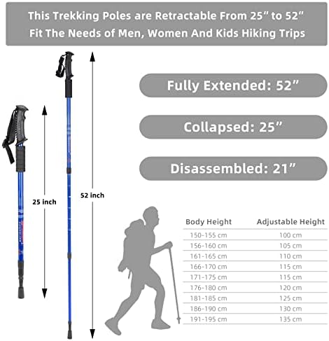 Aihoye Collapsible Trekking Poles - 2 Pack, Lightweight, Anti-Shock Walking Sticks - Adjustable for Men and Women