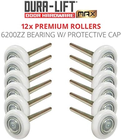 DURA-LIFT Ultra-Life MAX 2" Sealed 6200ZZ Bearing Nylon Garage Door Roller, 4" Stem, Pack of 12
