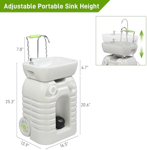 VINGLI 45L Upgraded Portable Sink| Rolling Hand Wash Basin Stand with Towel Holder & Soap Dispenser & Wheels, Perfect for Garden/Camping/Outdoor Events/Gatherings/Worksite/RV/Indoor