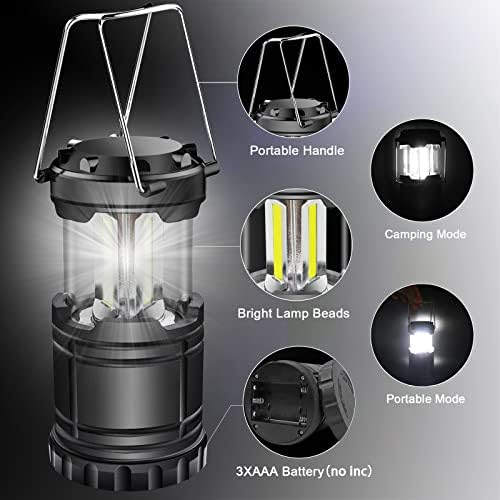 EXTRASTAR 4 Pcs LED Camping Lantern, Battery Powered Compact LED Lanterns, Suitable Survival Kits for Hurricane, Waterproof Portable Emergency Light for Storm, Outages, Black