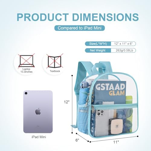 Oraben Clear Backpack for Stadium Events Stadium Backpack Waterproof 12x6x12 Clear Bag for Adult Concert Sport Work