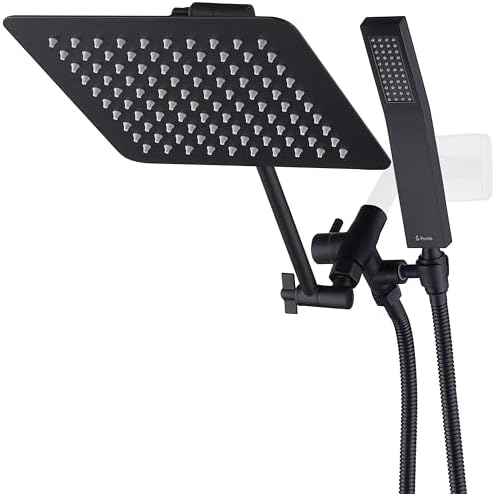 G-Promise All Metal 10" Dual Square Shower Head Combo | Rain Shower Head | Handheld Shower Wand | Adjustable | 3-Way Diverter | 71" Extra Long Hose - A Bathroom Upgrade (Matte Black)