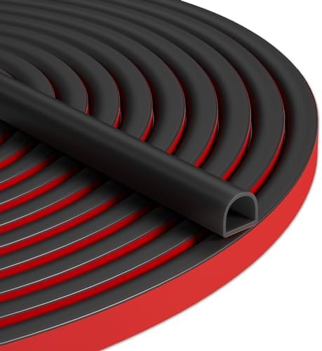 Weather Stripping Door Seal - Self Adhesive Weather Strip Silicone D Shaped Seal Strip for Door Frame/Window Seal (40FT Black 3/8" W × 5/16" T)