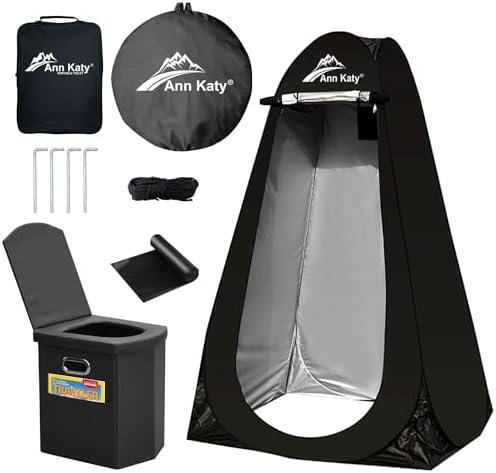 Portable Toilet with Pop Up Privacy Tent,XL Large Portable Toilet for Adults, Outdoor Camping Shower Tents Changing Room Emergency Folding Toilet Tent Kit with Carry Bag for Camping/Hiking
