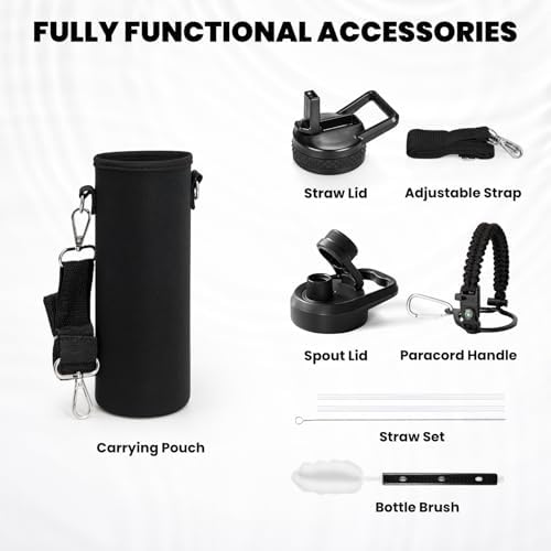 Insulated Water Bottle 20 oz, Triple Wall Vacuum Stainless Steel (Cold for 48 Hrs), Leak Proof & Non-BPA, Kids Water Bottle Jug for School with Straw Spout Lids, Magic Black