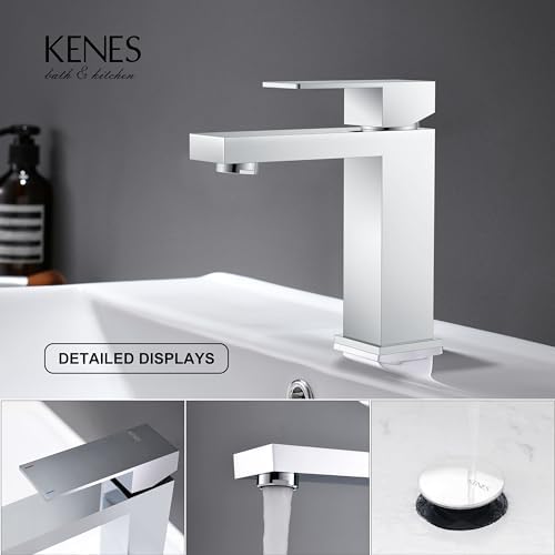 KENES Chrome Bathroom Faucet Single Handle Bathroom Sink Faucet Lavatory Vanity Faucet with Pop Up Drain & Water Supply Lines LJ-9031-5