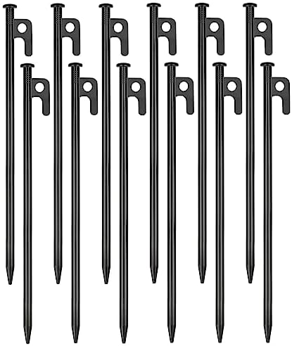 12 Pack Tent Stakes Heavy Duty Metal Tent Pegs for Camping Steel Tent Stakes 12 inch Unbreakable and Inflexible