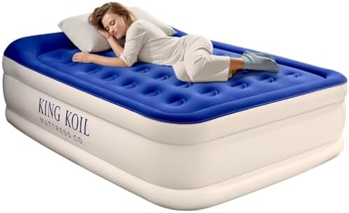King Koil Luxury Twin Air Mattress with Built-in Pillow Top & Integrated High-Speed Patented Pump – 20" Inflatable Twin Blow Up Airbed for Camping, Home & Guests, Waterproof, 1-Year Warranty