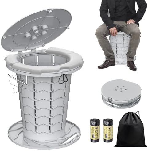 BLIKA Upgraded Retractable Portable Toilet with Cushion, 300LBS Adjustable Height Folding Toilet with Paper Holder, Travel Toilet Portable Camping Toilet, Soft Portable Toilet for Camping/Car