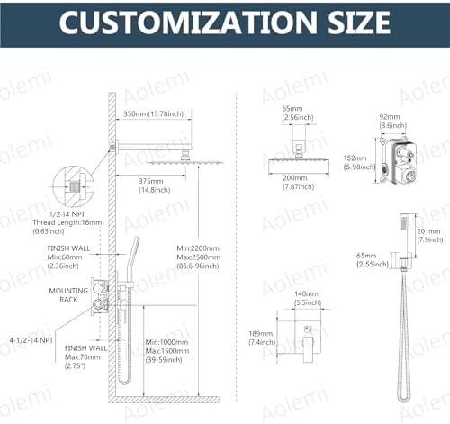 Aolemi Shower Faucet Set Rain Shower System with Handheld Spray Bathroom Shower Combo Rough-in Valve and Shower Trim Kit Included Matte Black 8 Inch Wall Mount Shower Head