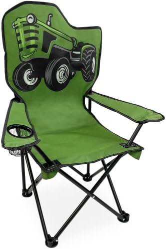 Black Sierra Folding-Lawn Chair for Camping, Beach, Backyard, Sporting Events. for Kids Ages 3-10. Comes with Cup Holder and Carry Bag. Portable-Chair for Travel, Supports 150 Lbs.