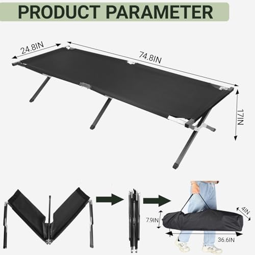 YSSOA Camping Cot, Sleeping Cots for Adults with Storage Bag, Portable and Lightweight Cot Bed for Outdoor Traveling, Hiking, Office Nap, Easy to Set up, 1 Pack, Black