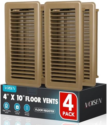 VOISEN Floor Register 4x10, 4 Pack Brown Floor Vent Covers,Heavy Duty Steel Walkable Floor Vents,Vent Covers for Home Floor