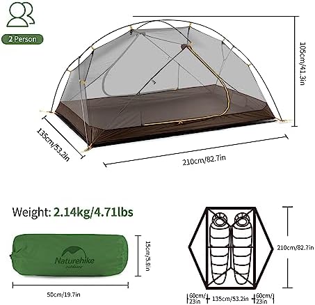 Naturehike Mongar 2 Person 3 Season Camping Tent Ultralight Backpacking Tent for Hiking Cycling