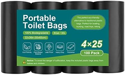 100 Portable Toilet Bags, Drawstring Biodegradable Camping Potty Bags 8 Gallon Waste Bags for 5-8 Gallon Bucket Toilet Adults Outdoor Camping Car