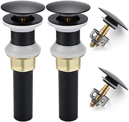 Bathroom Sink Drain,2 Pack Drain Stopper Bathroom Sink Without Overflow,Pop Up Drain Assembly with Detachable Strainer Basket,Built-in Anti-Clogging Strainer,Stainless Steel Mattle Black