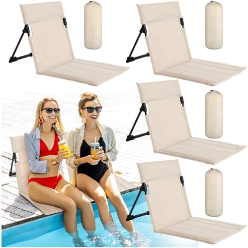 Karenhi 4 Pcs Foldable Pool Chairs Portable Poolside Chairs for Edge of Pool Provides Back Support with Carry Bag Foldable Seat for Poolside Beach Camping Picnic Lawn(Beige)