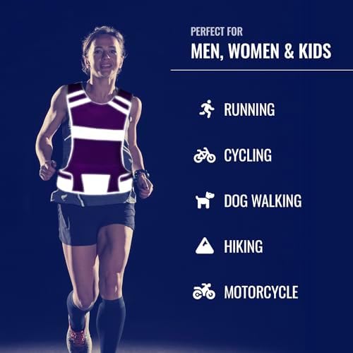 Reflective Running Vest for Women & Men,High Visibility Reflector Vest with 2 Bands,Lightweight & Comfy Running Gear