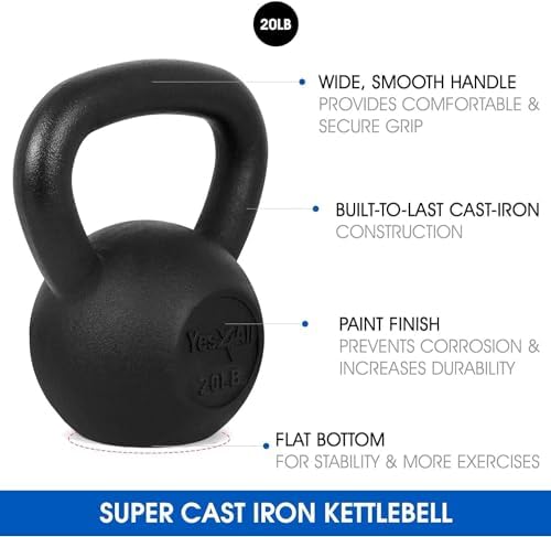 Yes4All 5-80 lbs Cast Iron Kettlebell for Dumbbell Weights Exercises, Gym, Full Body Home Workout Equipment, Push up, Grip and Strength Training