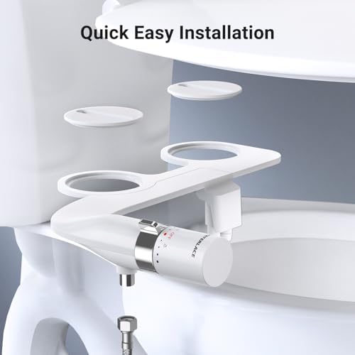 Bidet Attachment for Toilet, Dual Nozzle Bidet Toilet Seat, Non-Electric Ultra-Thin Bidets for Existing Toilets, Rear/Feminine Wash with Adjustable Water Pressure (White)