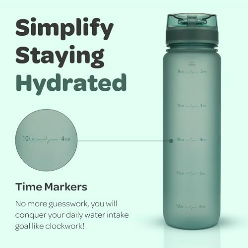 Hydracy Water Bottle with Time Marker -Large BPA Free Water Bottle & No Sweat Sleeve -Leak Proof Gym Bottle with Fruit Infuser Strainer & Times to Drink -Ideal for Fitness Sports & Outdoors