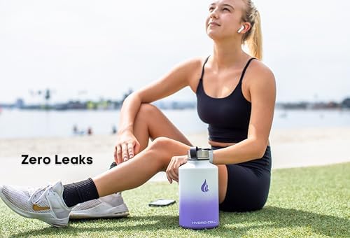 HYDRO CELL Stainless Steel Insulated Water Bottle with Straw - For Cold & Hot Drinks - Metal Vacuum Flask with Screw Cap and Modern Leakproof Sport Thermos for Adults (Lavender/White 64oz)