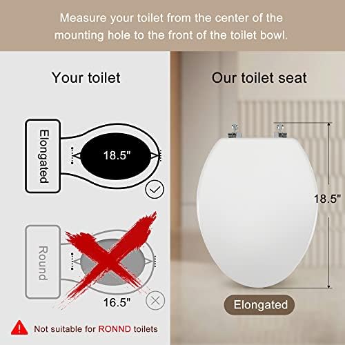 Elongated White Toilet Seat Natural Wood Toilet Seat with Zinc Alloy Hinges, Easy to Install also Easy to Clean, Scratch Resistant Toilet Seat by Angol Shiold (Elongated, White)