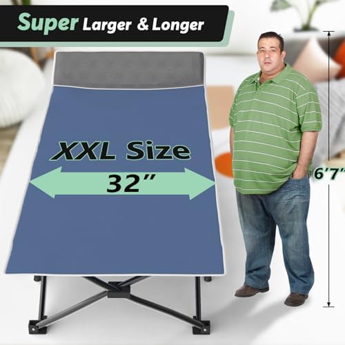 Slendor XXL Camping Cot, Oversized Cot for Adults, 79" L x 32" W x 19" H Sleeping Bed with Mattress, Carry Bag, Folding Camping Cot Bed for Travel, Guest, Support 500lbs